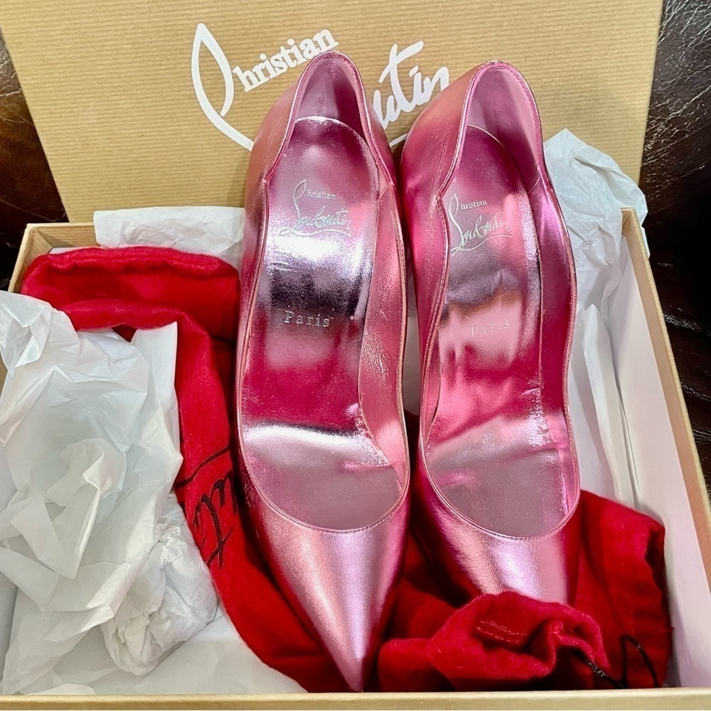 Christian Louboutin HotChick EU37.5 rose gold kid iridescent leather. 100mm - Picture 8 of 10
